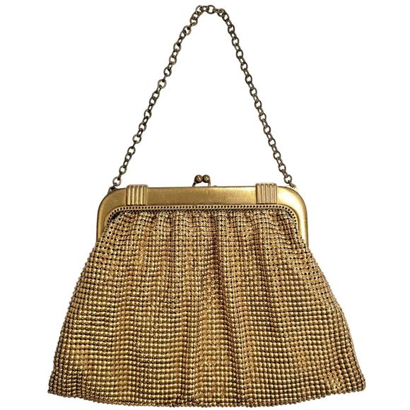 Vintage Whiting & Davis 40s Gold Mesh Evening Cocktail Chain Wristlet Bag - Picture 1 of 15